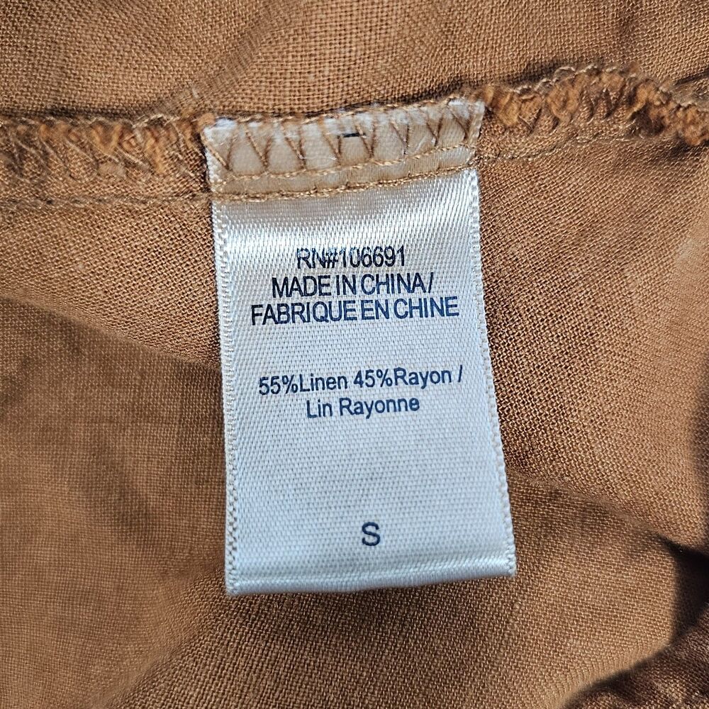Young Fabulous & Broke Traveler Linen Blend Relaxed Button Down Top Tan Rust S - Picture 4 of 5